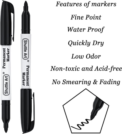 Shuttle Art Permanent Markers, 30 Pack Black Permanent Marker set, Fine Point, Works on Plastic, Wood, Stone, Metal and Glass for Doodling, Marking