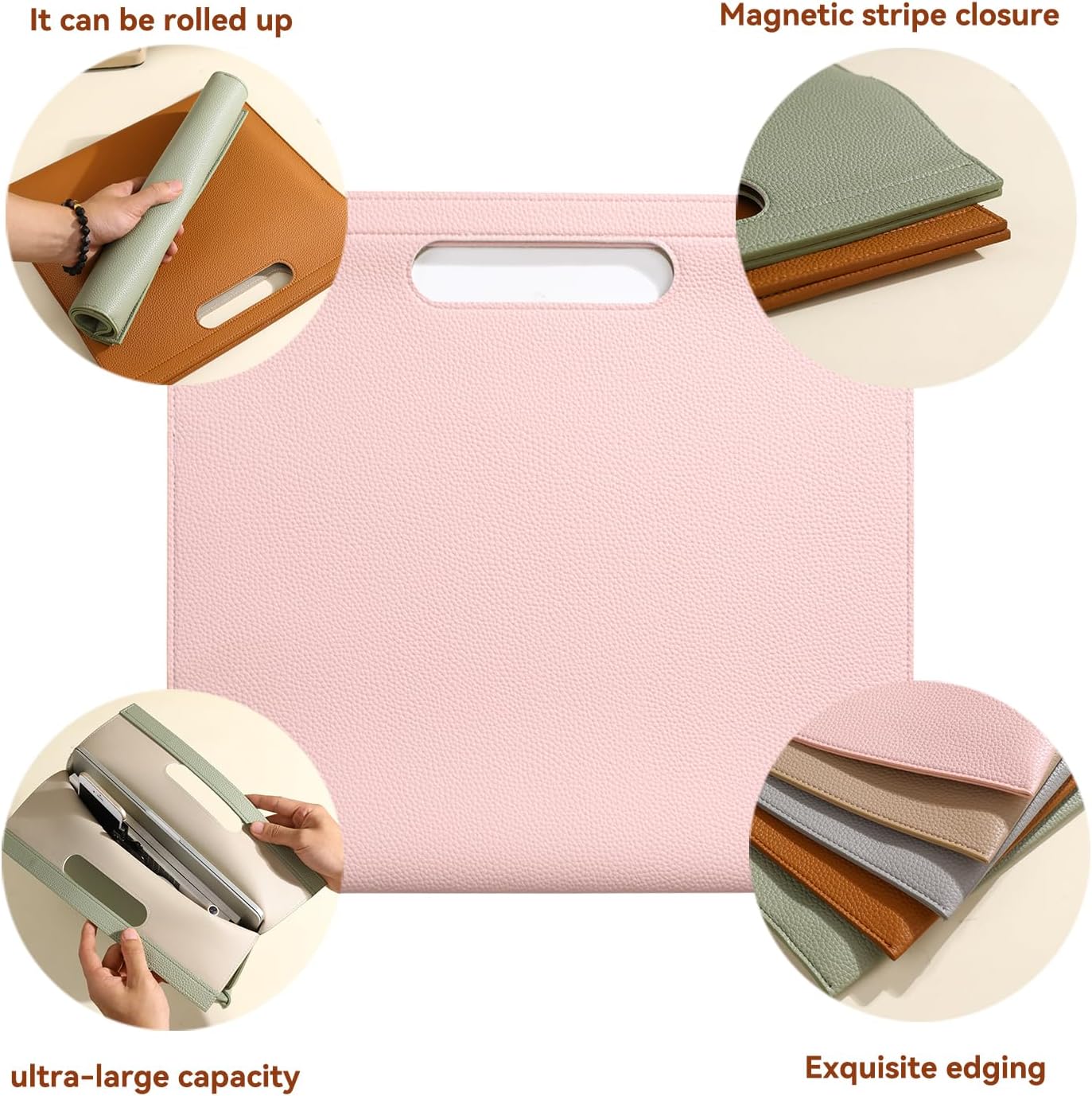 Premium PU Leather Waterproof File Folder & File Jackets & File Pockets Easy to Clean Document Organizer, Multi-Color Options, 13.34x12.56in, Ideal for Students & Professionals(Brown)