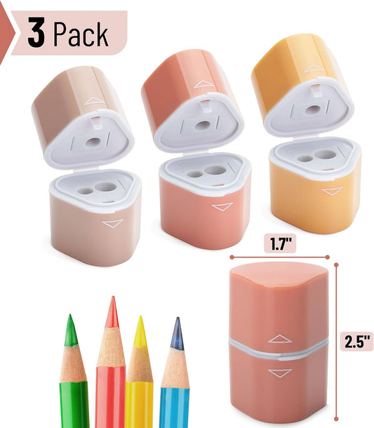 Mr. Pen- Pencil Sharpeners Manual, 3 Pack, 3 Holes, Colorful, Handheld Pencil Sharpener, Large Waste Box, Compatible with Standard and Jumbo Pencils, Stainless Steel Blade for Kids, School, Office