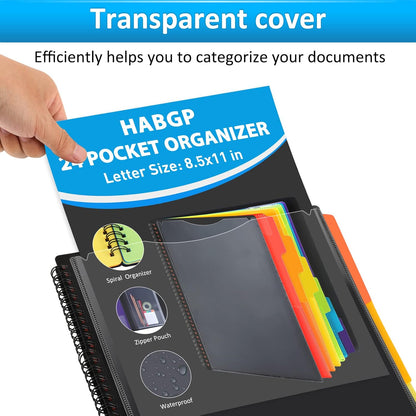 HABGP 12 Pocket Plastic folders with Pockets, 6 Colors Multi Pocket Folder Binder with Dividers, Office Organizer Folder Letter Size School Supplies