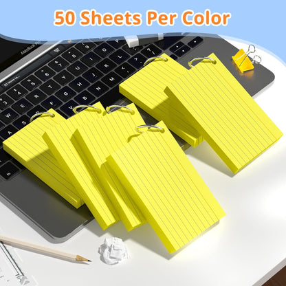 Index Cards 3x5 Inches, 300 PCS, Colored Flash Cards With Ring, Punched Lined Study Card Ruled Flashcards Notecards, Ruled Front And Blank Back, Note Card for School, College And Home
