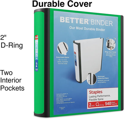 Staples Better Binder 2-Inch D-Ring View Binder, Reinforced Spine, Holds Up to 540 Sheets, Teal, for Office & School