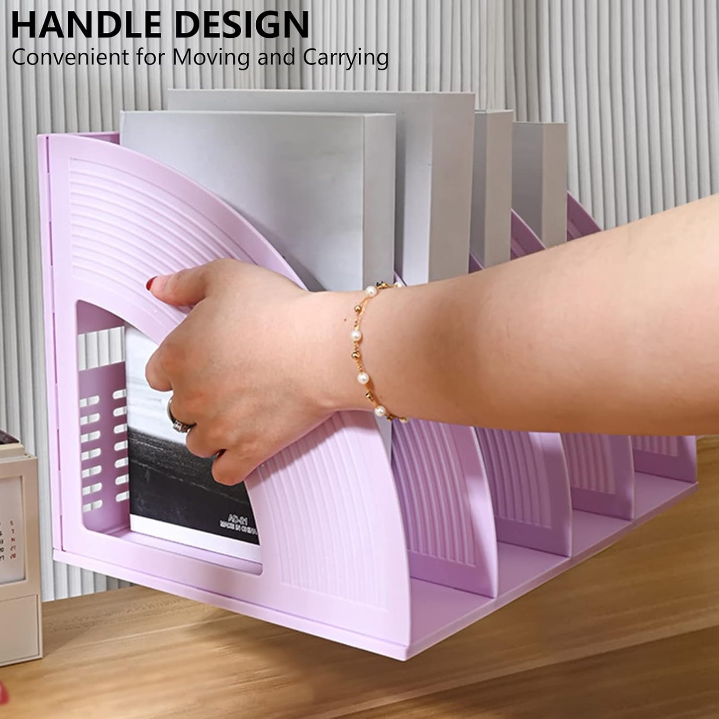 Marte Vanci Magazine File Holder Vertical PP Folder Book Desktop Organizer Plastic Storage Sturdy Vertical 4 Section Folder (Purple)