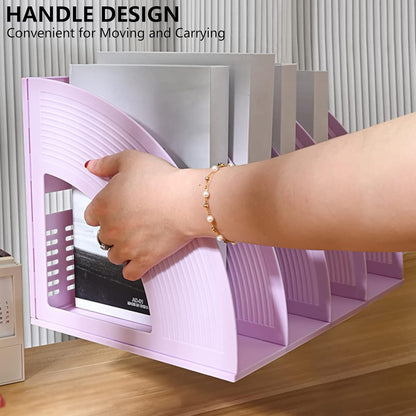 Marte Vanci Magazine File Holder Vertical PP Folder Book Desktop Organizer Plastic Storage Sturdy Vertical 4 Section Folder (Purple)