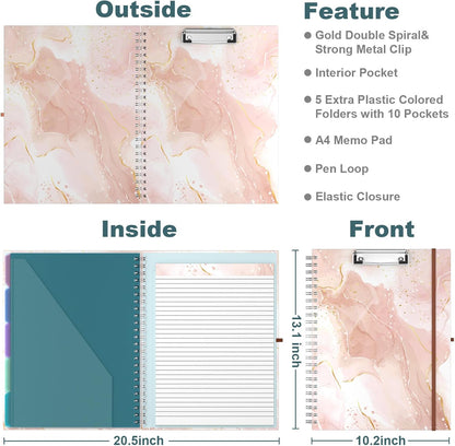 Hongri Clipboard Folio with Refillable Lined Notepad, 8.5 x 11 Folders with Storage 10 Pockets, Spiral Portfolio, Size 12.8X 9.7 in, Office & School Supplies, Skeleton