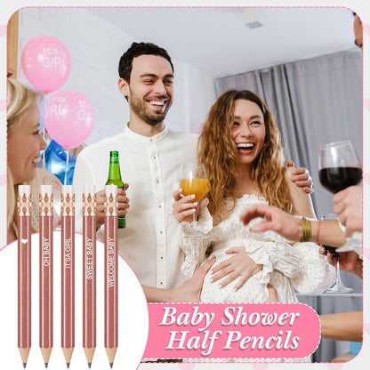 Crtiin 50 Pieces Baby Shower Pencils for Activities Mini Golf Half Pencils, Presharpened with Erasers, 4 Inch(Wood Color,Simple Style)