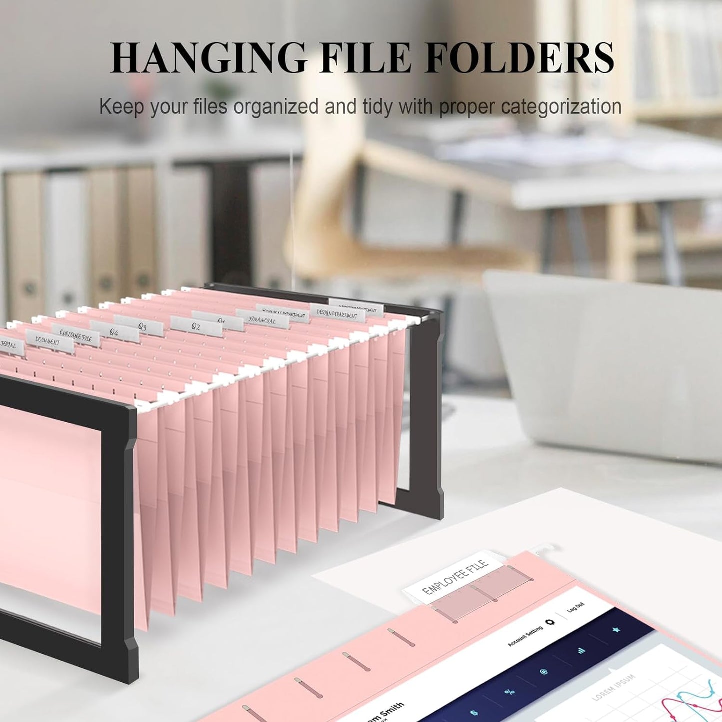 ViVin Hanging File Folders, 1/5-Cut Adjustable Tabs with 24 Per Box, 24 Pack Letter Size Hanging File Folders, Designed for Office Home School Filing Cabinet(Assorted)