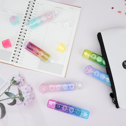 RETON 6 Pcs White Out Correction Tape, 2 in 1 Correction Tape and Double Sided Tape Roller, Cute Cat Paw Correction Tape Pen with Adhesive Glue Tape Roller Runner for School Office Scrapbook Supplies