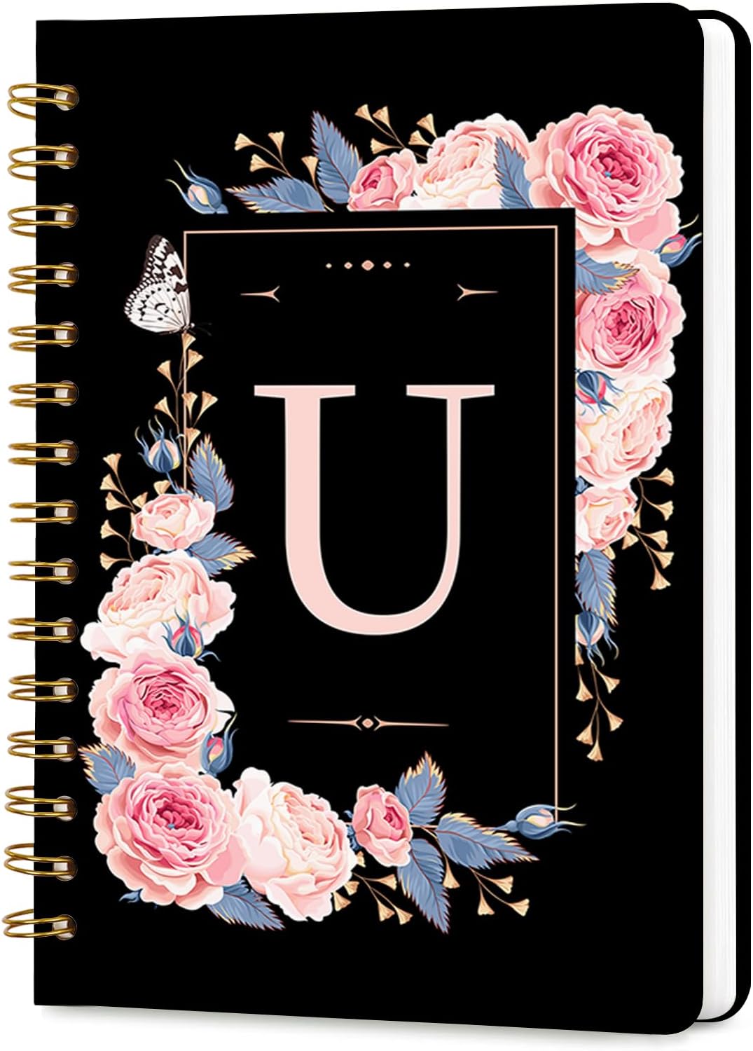 Lined Spiral Journal Notebook, A5 College Ruled Spiral Notebook for Women, Hardcover with Elegant Design for Work and Note-Taking, 5.5 * 8.25 inch, 160 Pages, Letter T