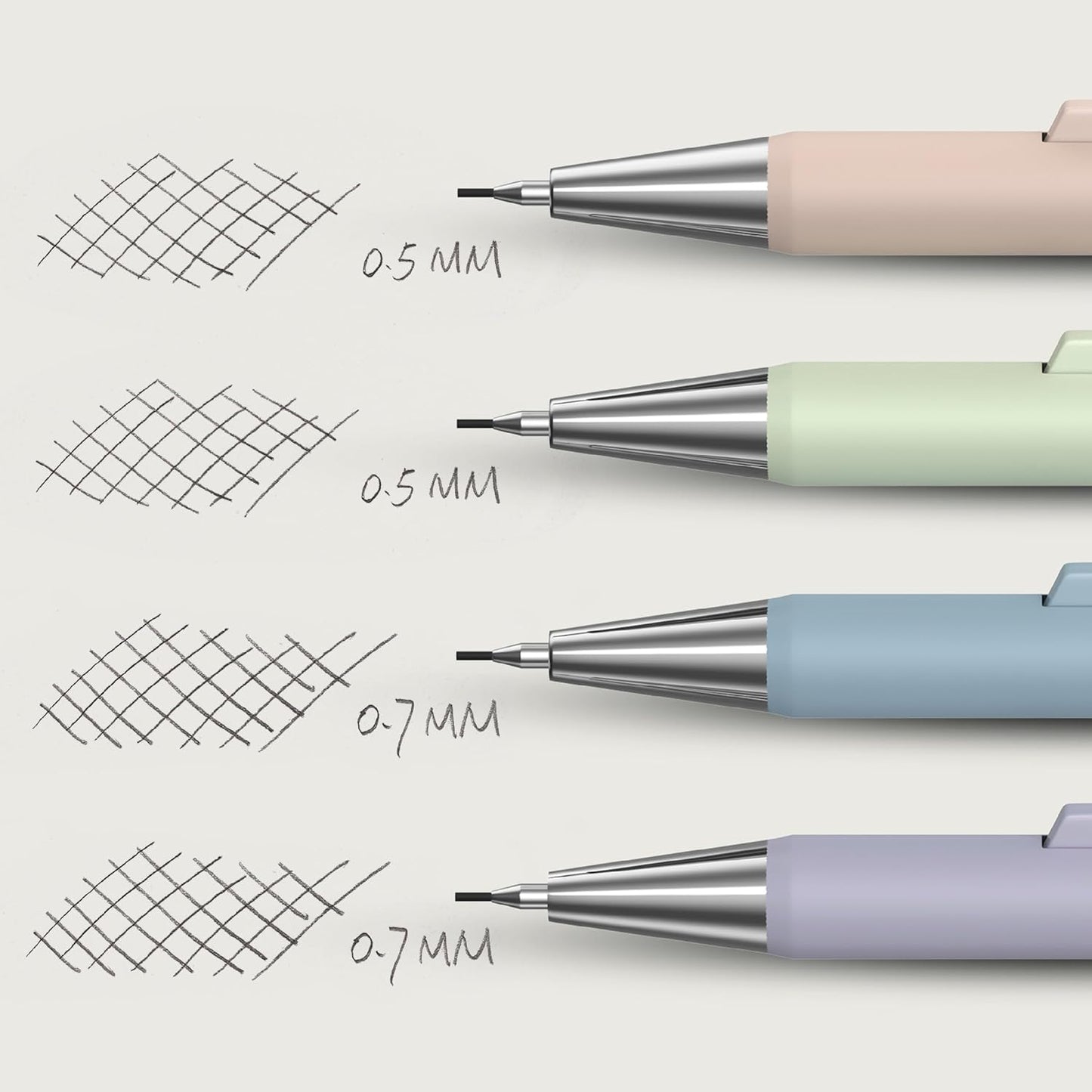 Mr. Pen- Pastel Mechanical Pencil Set with Lead Refills & Erasers, 4 Pack, 2 Sizes, 0.5 & 0.7mm, Fast Click, 6x Tubes HB & 2B Lead Refill, 3x Eraser for School Supplies, Drafting, Drawing & Sketching