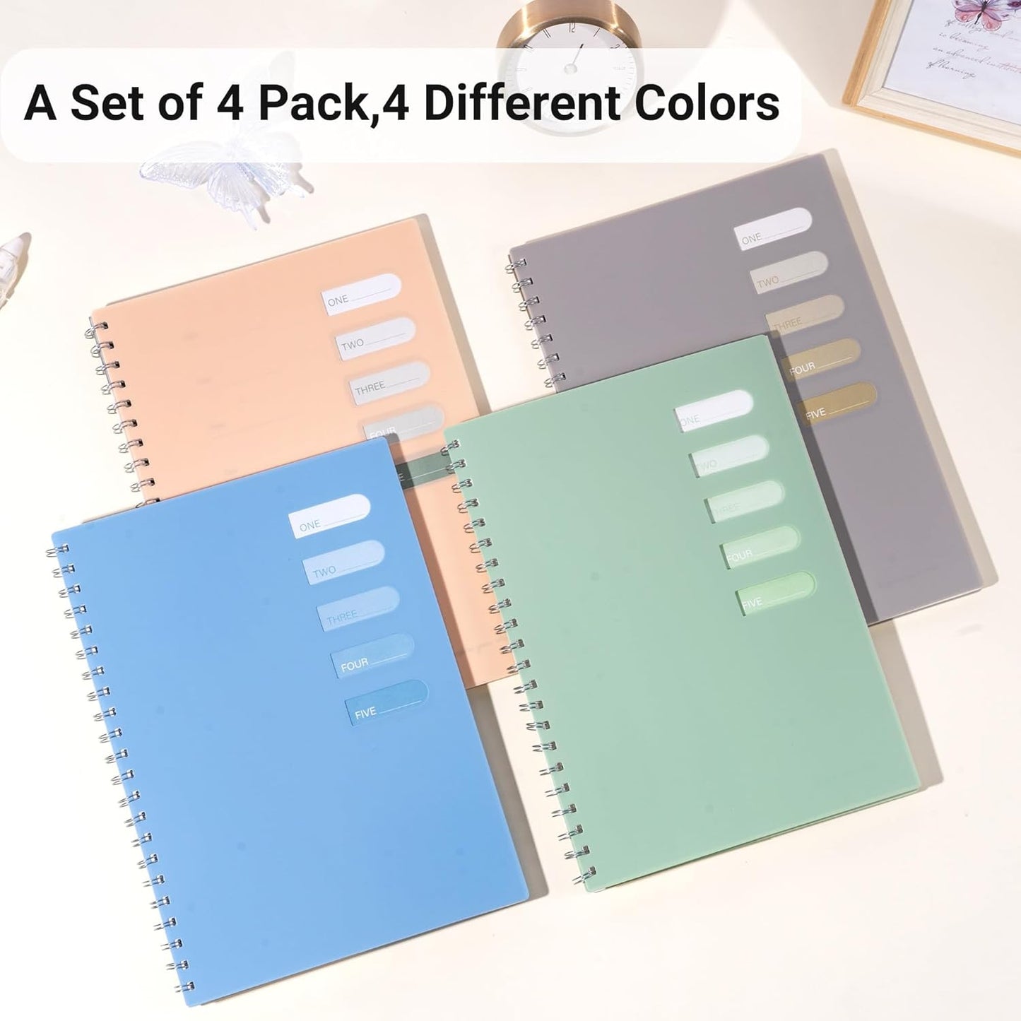 Yoment 4 Pack A5 Spiral Notebooks - 5.7x8.25 Hardcover Spiral Bound Notebook Journal, 160 Pages College Ruled, for Writing, Note Taking, Journaling, Study (Multicolor)