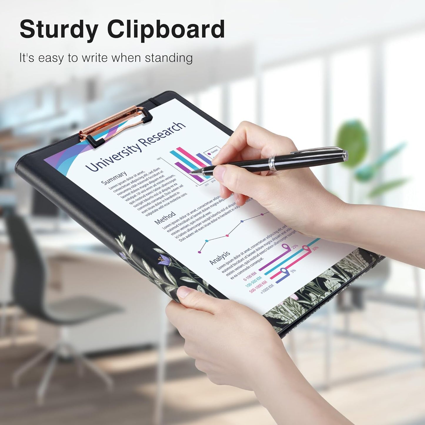 Clipboard Folio Folder Portfolio with Notepad-Pocket Business Card Holder Brown Faux PU Leather Portfolio
