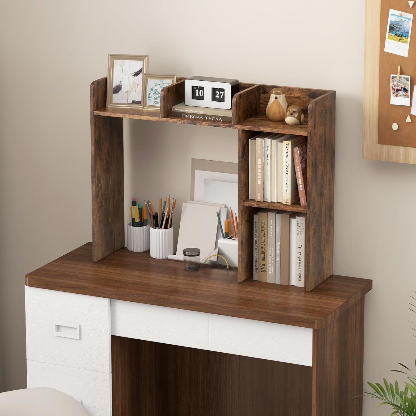 Tangkula Desktop Bookshelf, Countertop Storage Hutch with 5 Shelves for Computer Desk, Desk 3-Tier Display Rack, Multipurpose Wood Desktop Hutch Storage Organizer for Dorm Office Home