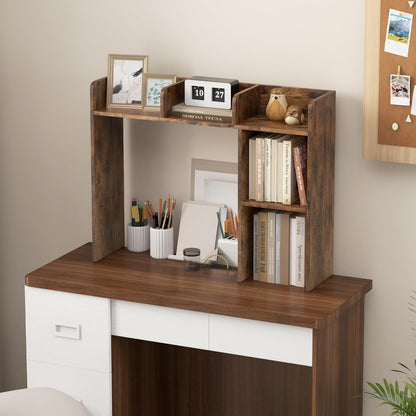 Tangkula Desktop Bookshelf, Countertop Storage Hutch with 5 Shelves for Computer Desk, Desk 3-Tier Display Rack, Multipurpose Wood Desktop Hutch Storage Organizer for Dorm Office Home