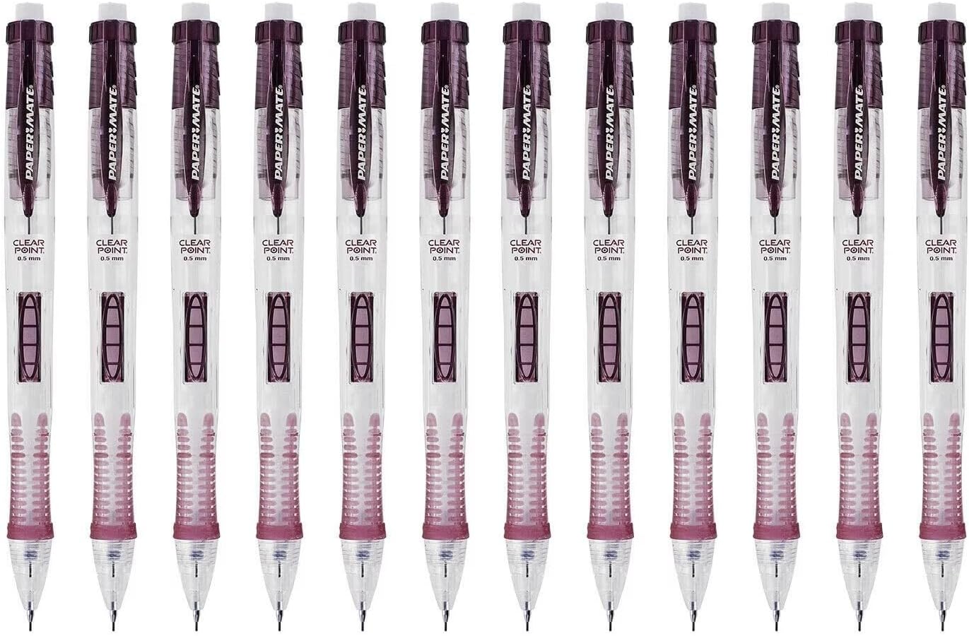 Paper Mate Clear Point Mechanical Pencil, 0.5mm, Rose Red Barrel, 12-Count