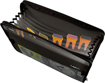 Five Star 7 Pocket Expanding File Organizer, Plastic Expandable File Folders with Customizable Tabs & Clear Cover, Holds 11" x 8-1/2", Zipper Closure, Black (72709)