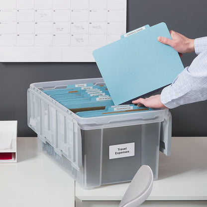STAPLES Plastic File Box with Snap Lid, Letter/Legal Size, Clear, 4/Carton