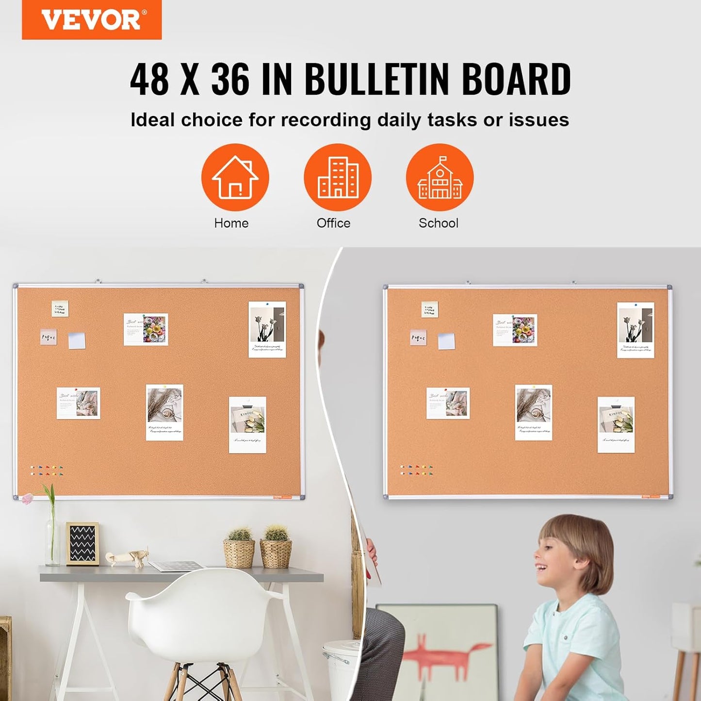 VEVOR 24 x 36 Cork Board, Large Bulletin Board with Black MDF Frame, Wall Mounted Pin Board for Office, School and Home Decor, Hanging Message Board for Pictures and Notes, 10 Push Pins Included