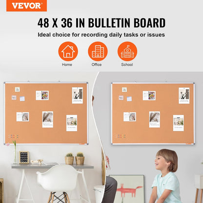 VEVOR 24 x 36 Cork Board, Large Bulletin Board with Black MDF Frame, Wall Mounted Pin Board for Office, School and Home Decor, Hanging Message Board for Pictures and Notes, 10 Push Pins Included