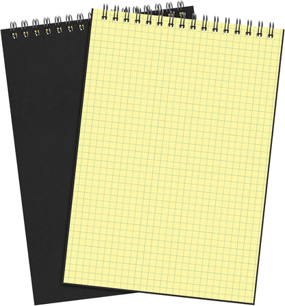 Engrowtic 2 Pack Graph Paper Spiral Notepad A5 Top Wirebound Notepad Grid Notebook Steno Pads Memo Notebook Grid Paper 140 Pages for Writing Sketching Drawing Office Supplies (Black)