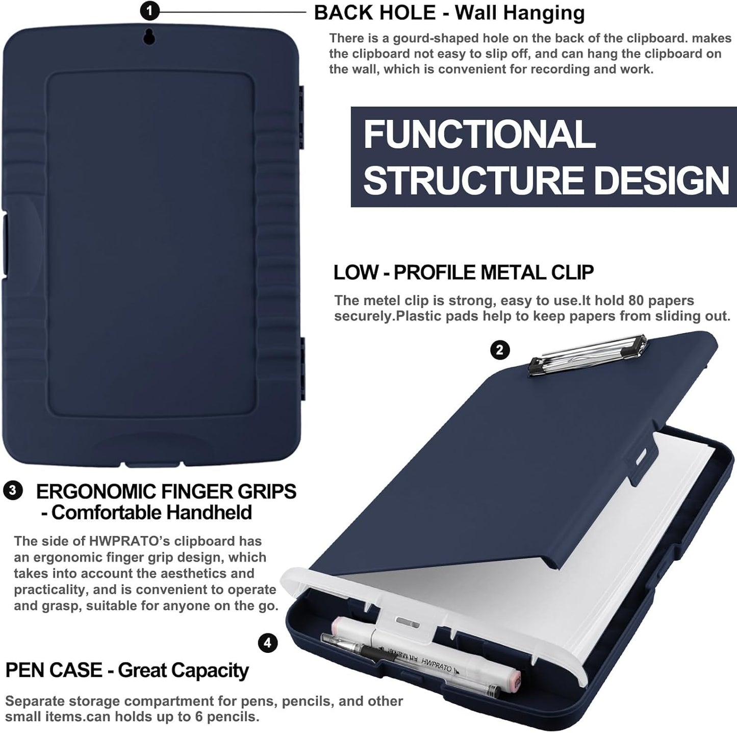 HWPRATO Clipboards Organizer Clipboard with Storage Nursing Clipboard Foldable File Folder Plastic Folio with Storage Case for Teacher,Kids,Doctor,Offices (Retro Blue)