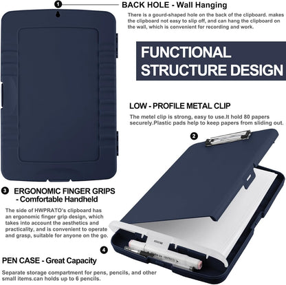 HWPRATO Clipboards Organizer Clipboard with Storage Nursing Clipboard Foldable File Folder Plastic Folio with Storage Case for Teacher,Kids,Doctor,Offices (Retro Blue)