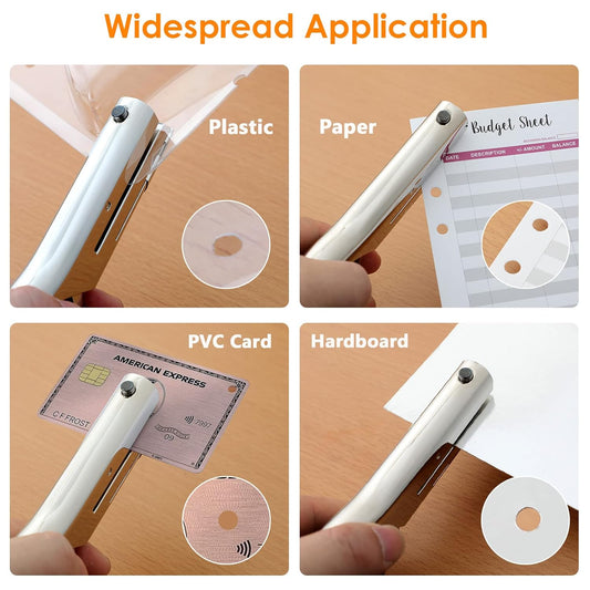 Hole Punch 2" Reach 1/4 inch Single Hole Punch,Heavy Duty Hole Puncher Single,Portable Hand Held Long Paper Punch for Paper Cards Plastic Cardboard (Silver) (1/4"-6mm Hole)