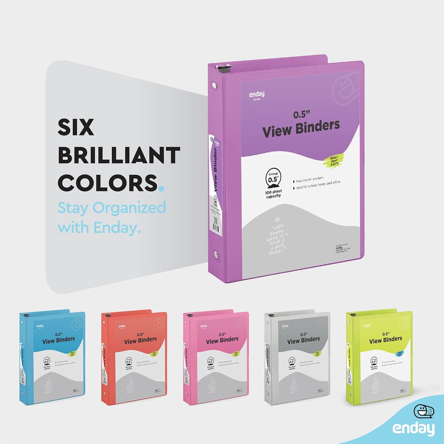 Enday 1 Inch Binder (6 Pack - Grey) 3 Ring Binder 1 inch with Clear View Cover and 2 Inside Pocket - for Letter Size 8.5 x 11'' Paper, Ideal for School Supplies, Office, and Home