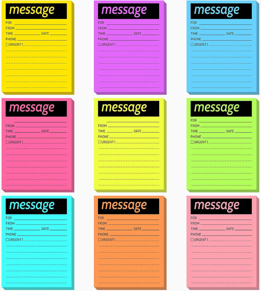 Geyee 9 Pieces Telephone Message Sticky Notes Pads 4 x 5 Inch Assorted Neon Colors Sticky Notes Urgent Self Stick Notepads for Work Call, Office Supplies, 50 Sheets/Pack(Fluorescent Colors)