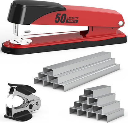 Metal Stapler Heavy Duty 50 Sheet Capacity with 1750 Staples and Staple Remover, Full Strip Staplers for Desk, No Jam, Non-Slip for Office & Classroom, Black