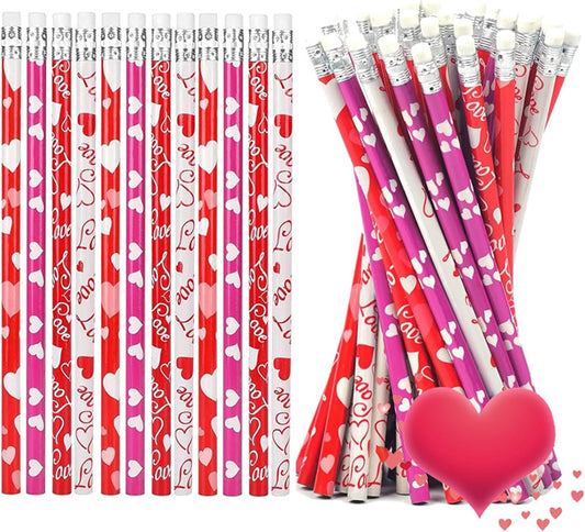 72PCS Valentine's Day Pencils,Wooden Heart Pencil with Eraser,Red Heart Pencil,Bullk Pencils for Exchange Gifts,Kids School Rewards Giveways Party Favors