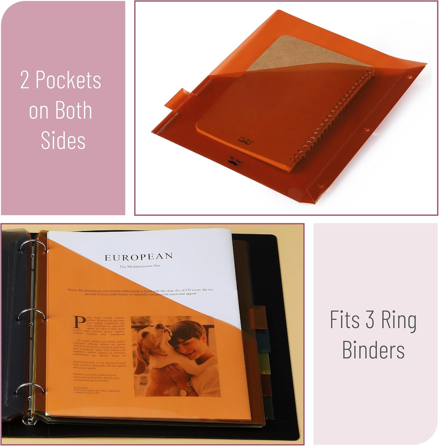 Mr. Pen- Binder Dividers with Pockets and Tabs, 1 Set, 8 Tabs/Set, Colorful, 3 Ring Binder Dividers with Tabs and Pockets on Both Sides
