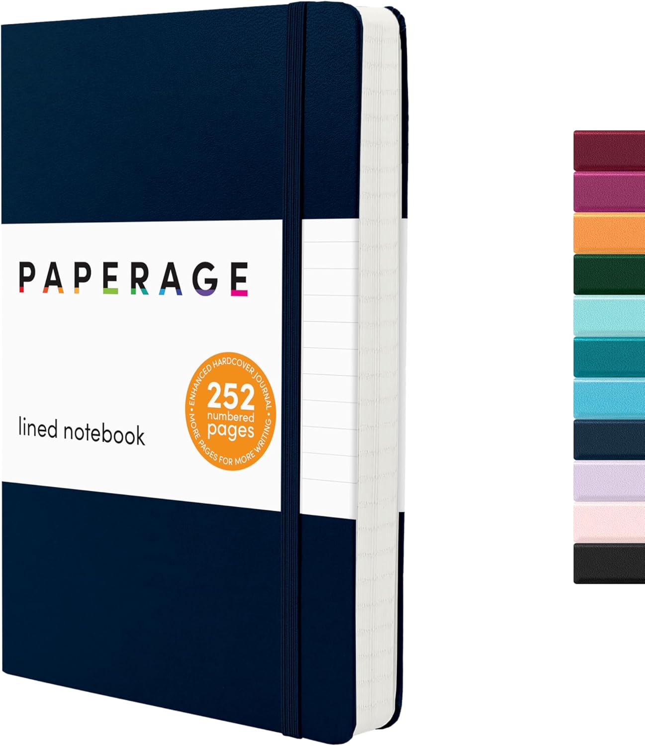 PAPERAGE Lined Journal Notebook, (Black), 160 Pages, Medium 5.6 in x 8 in - 100 GSM Thick Paper – Hardcover Journaling Notebook for Work, School & Note Taking