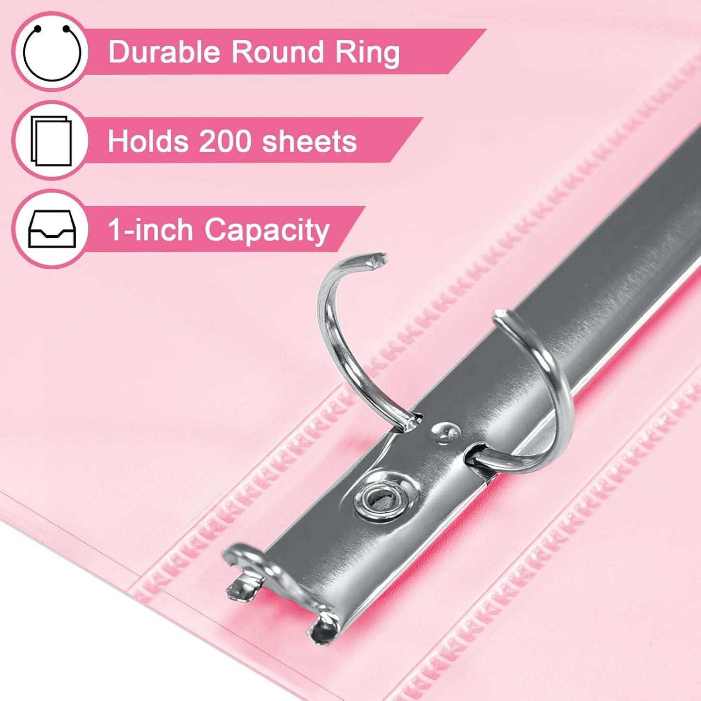 SUIN 1-inch 3 Ring Binder with 2 Interior Pockets, 1''Durable Binders Holds US Letter Size 8.5'' x 11'' Paper - Versatile Binders for Office, Home, and School Use, 6 Pack Black