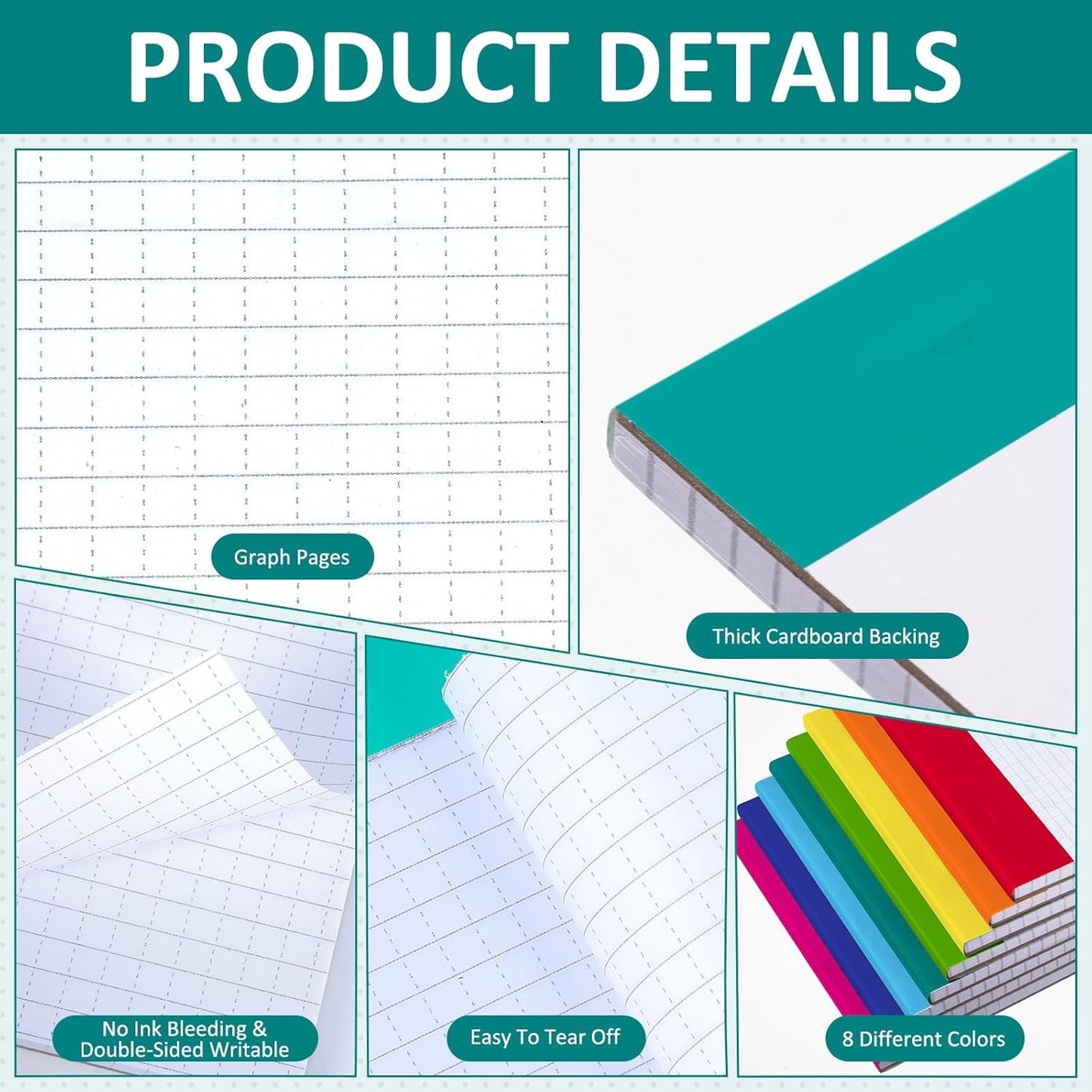 Jetec 8 Pack Dot Grid Notepad 5x8 Graph Paper Pad 50 Sheets Legal Pad Quad Ruled Notepad for Drawing Journaling Sketching Planner School College Office Engineers (Dot Line)
