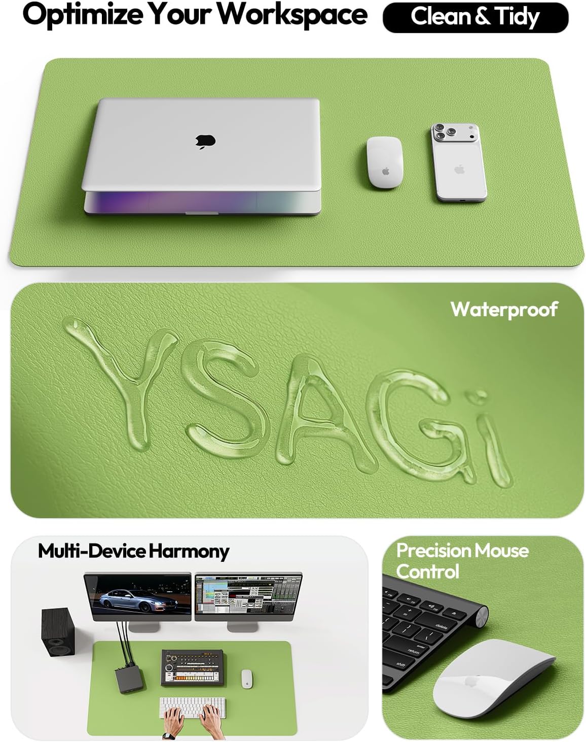 YSAGi Leather Desk Pad Protector, Office Desk Mat, Large Mouse Pad, Non-Slip PU Leather Desk Blotter, Waterproof Laptop Desk Writing Pad for Office and Home (23.6" x 13.8", Eggshell) - Colors A