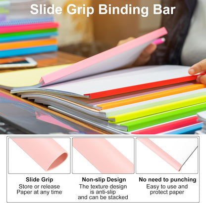 PATIKIL 20Pcs Binding Bars, 13x8mm Binding Bars Slide Grip 50 Sheets Capacity A4 Size Report Binder Presentation Binder for Study Office Report Cover Resume, Transparent Yellow