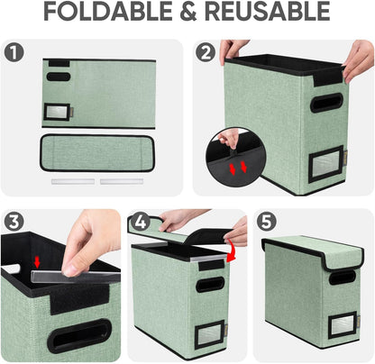 BALEINE File Organizer Box with Lid, Collapsible File Folder Organizer with Plastic Slide, Hanging File Folder Box for Office Document Storage (1 Pack, Black)