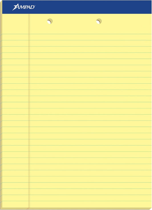 Ampad Evidence Perforated Pad,Size 8-1/2 x 11-3/4, Canary Yellow Paper , Legal Ruling , 50 Sheets per Pad, 2 Hole Punched, Pack of 12 (20-224)