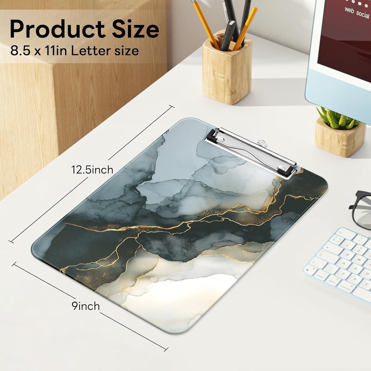 Plastic Cute Clipboard Low-Profile Metal Clip, A4 Letter Size 9 x 12.5 in, 8.5 x 11 Paper Clip Board for Teachers, Nurses, Classroom,Cute Black Cats