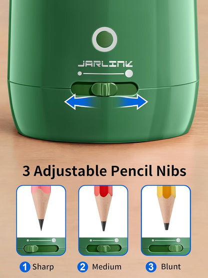 JARLINK Automatic Electric Pencil Sharpener - Hands-Free Operation, 3 Sharpness Modes, 3-Second Sharpening, Rechargeable & Portable for 7-12mm Pencils, Ideal for Classroom and Home Use (Black)