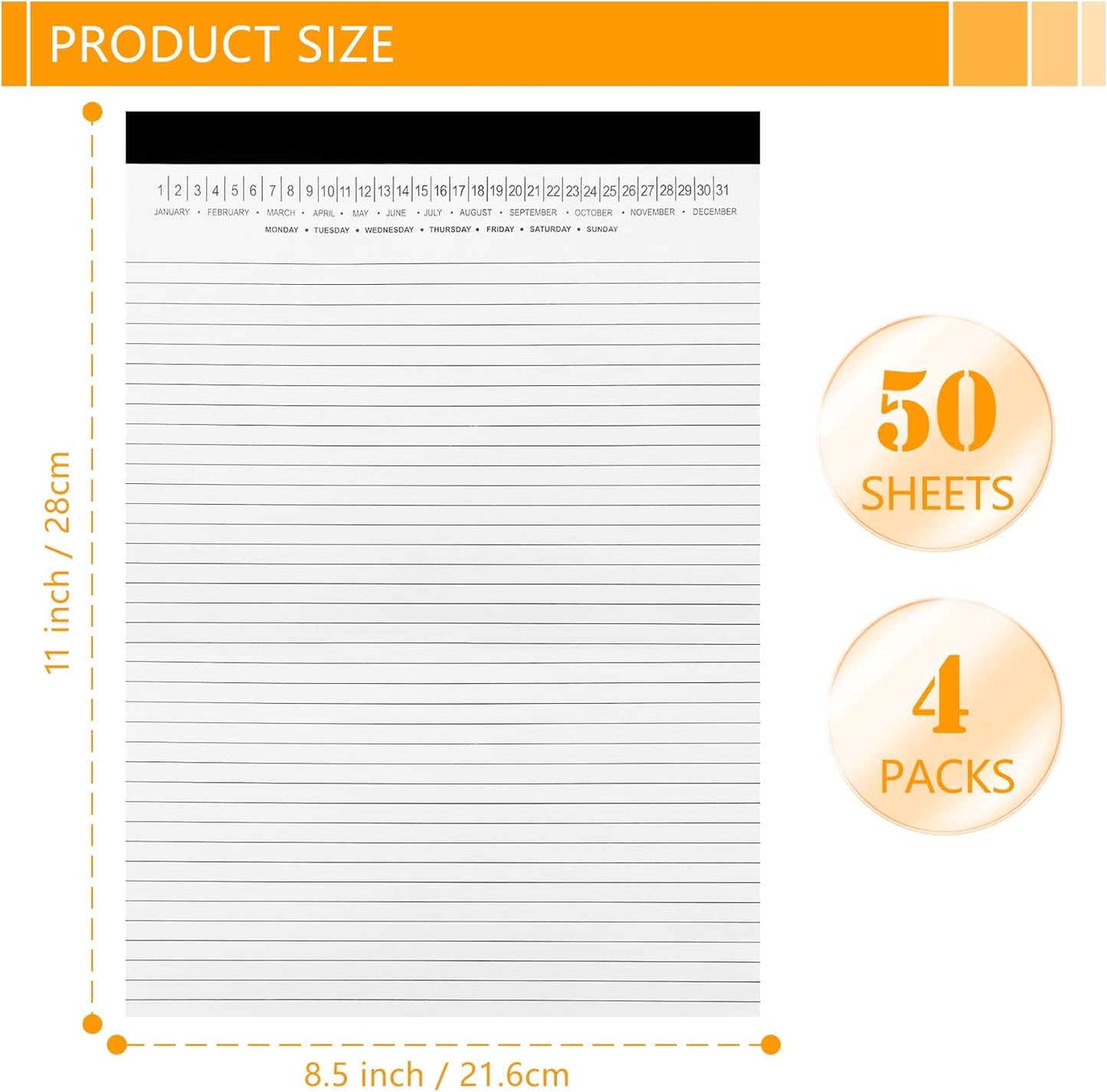 6 Pack Legal Pads 8.5" x 11" Note Pads with Date on Top, 50 Sheets Lined Paper Writing Pads, Narrow Ruled White Notepad Notebook for Office Business School College Supplies