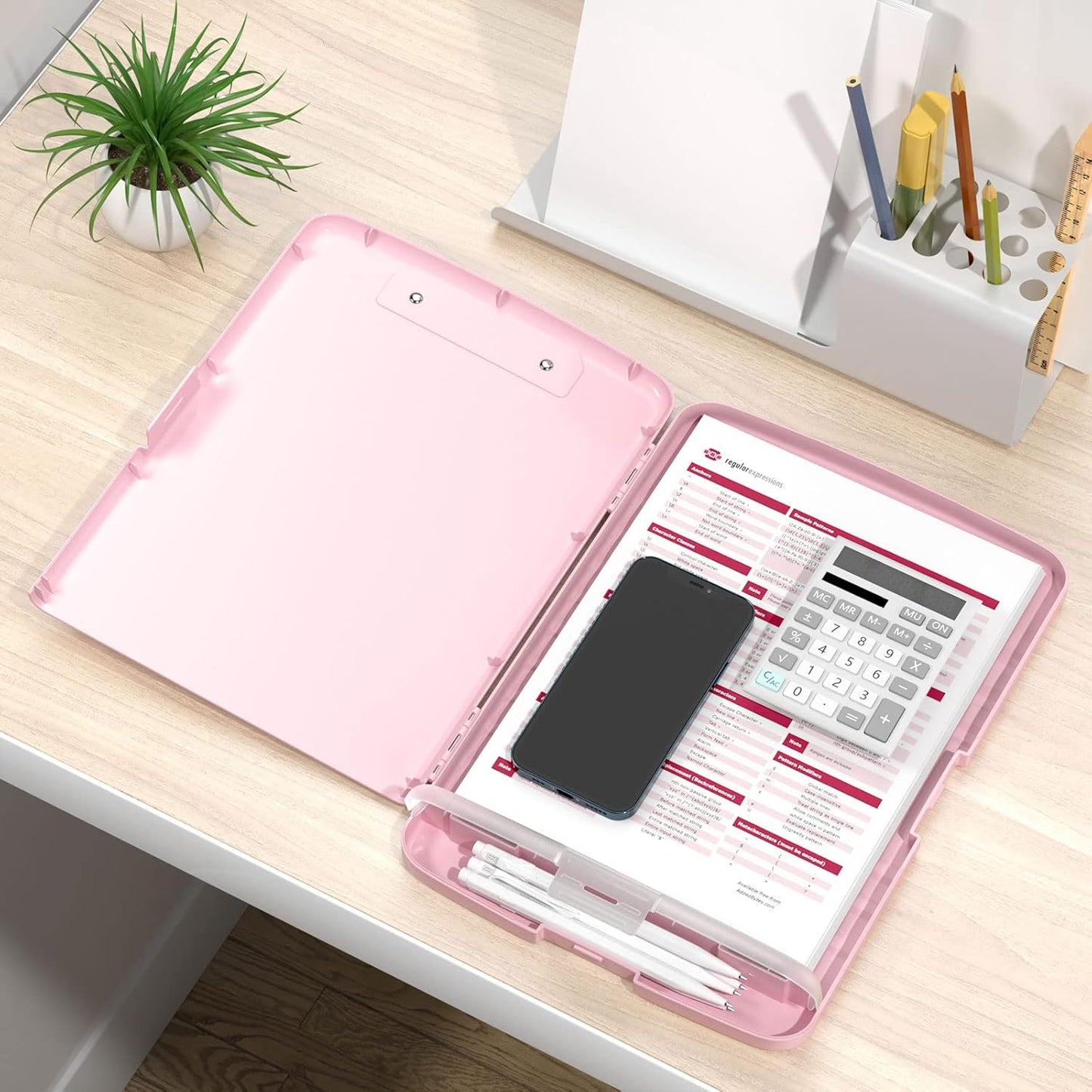 Rimilak Plastic Clipboard with Storage, 8.5 x 11 High Capacity Folio Nursing Case with Pen Holder, Size 14.2 x 9.6 x 1.2″ Folder Side-Opening for Classroom, Teacher, Smooth Writing, Dark Green