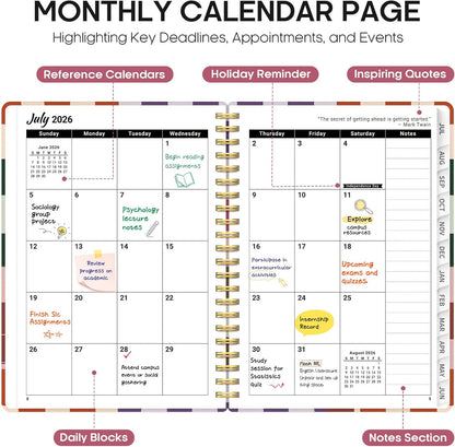 Planner 2026-2027, Academic Year Monthly and Weekly Calendar Planner, Jul 2026 - Jun 2027, Hardcover Teacher Student Planning Agenda book with Tabs, Perfect for School Office Supplies, 6.3" x 8.5" - Wildflowers