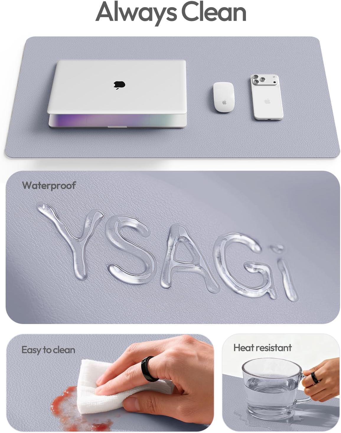 YSAGi Leather Desk Pad Protector, Office Desk Mat, Large Mouse Pad, Non-Slip PU Leather Desk Blotter, Waterproof Laptop Desk Writing Pad for Office and Home (23.6" x 13.8", Eggshell) - Colors B