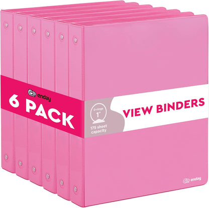 Enday 1 Inch Binder (6 Pack - Grey) 3 Ring Binder 1 inch with Clear View Cover and 2 Inside Pocket - for Letter Size 8.5 x 11'' Paper, Ideal for School Supplies, Office, and Home
