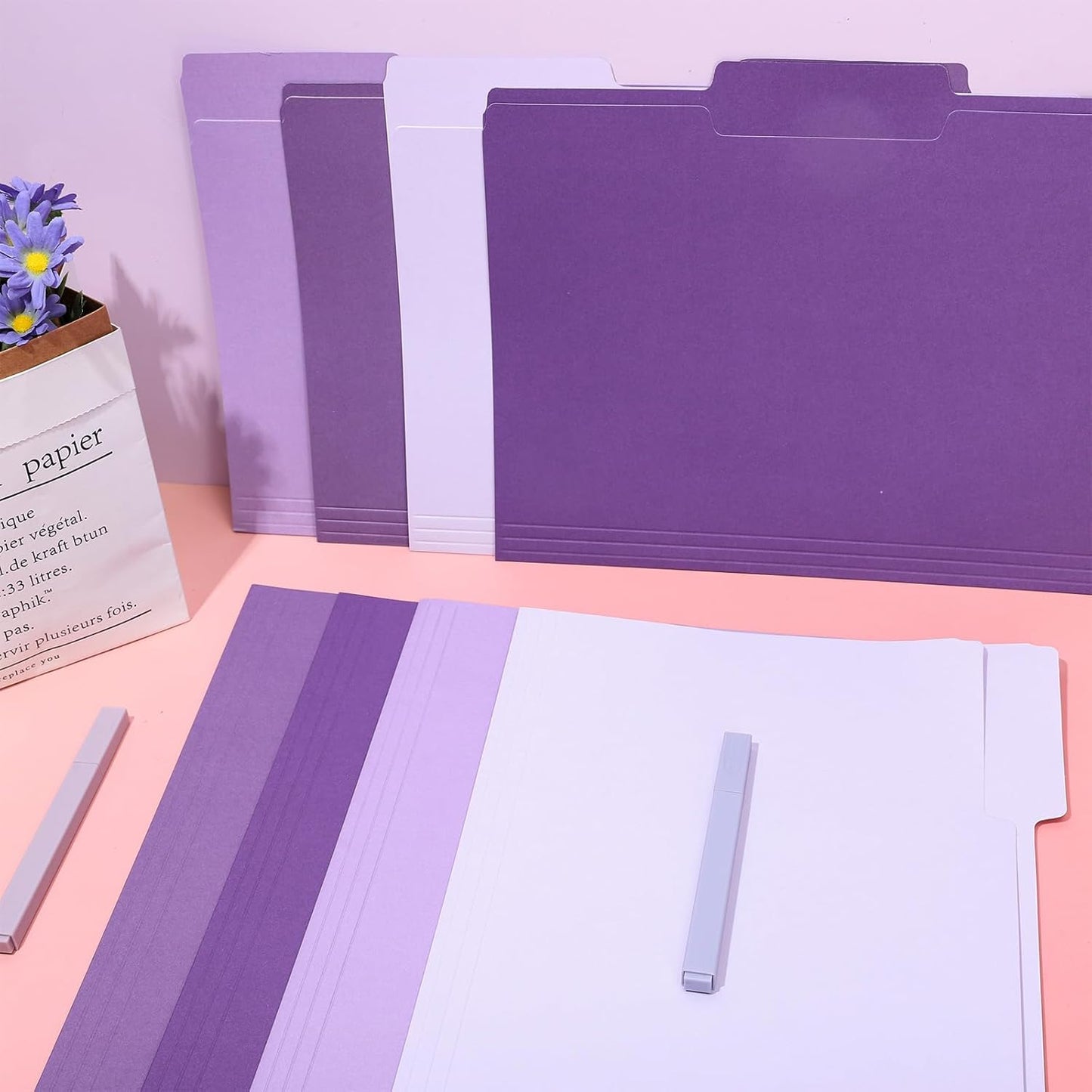 Whaline 24 Pack Dusty Blue File Folders Letter Size Gradient Blue File Pockets with 1/3 Cut Tab 8.9 x 11.6 Inch 4 Colors Documents Folders for Home Office Classroom Supplies