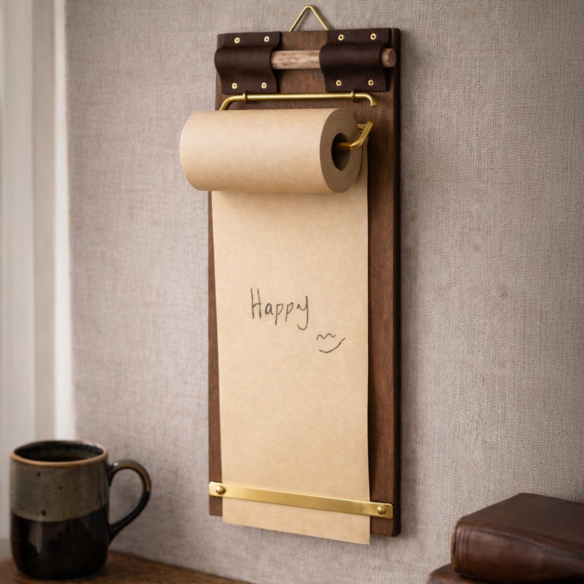 Retro Wall Mounted Memo Board with 1 Natural Dark Green Roll – Rustic Clipboard Notepad, Tearable Writing Pad for Notes, Menu, Kitchen, Café and Home Office Decoration