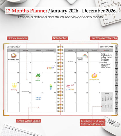 2026 Planner, Weekly and Monthly Calendar Planner from January 2026 - December 2026, 8.5" x 11" Hardcover Leather Hourly Appointment Book with Tabs, Spiral Daily Planners for School Work Home, Green