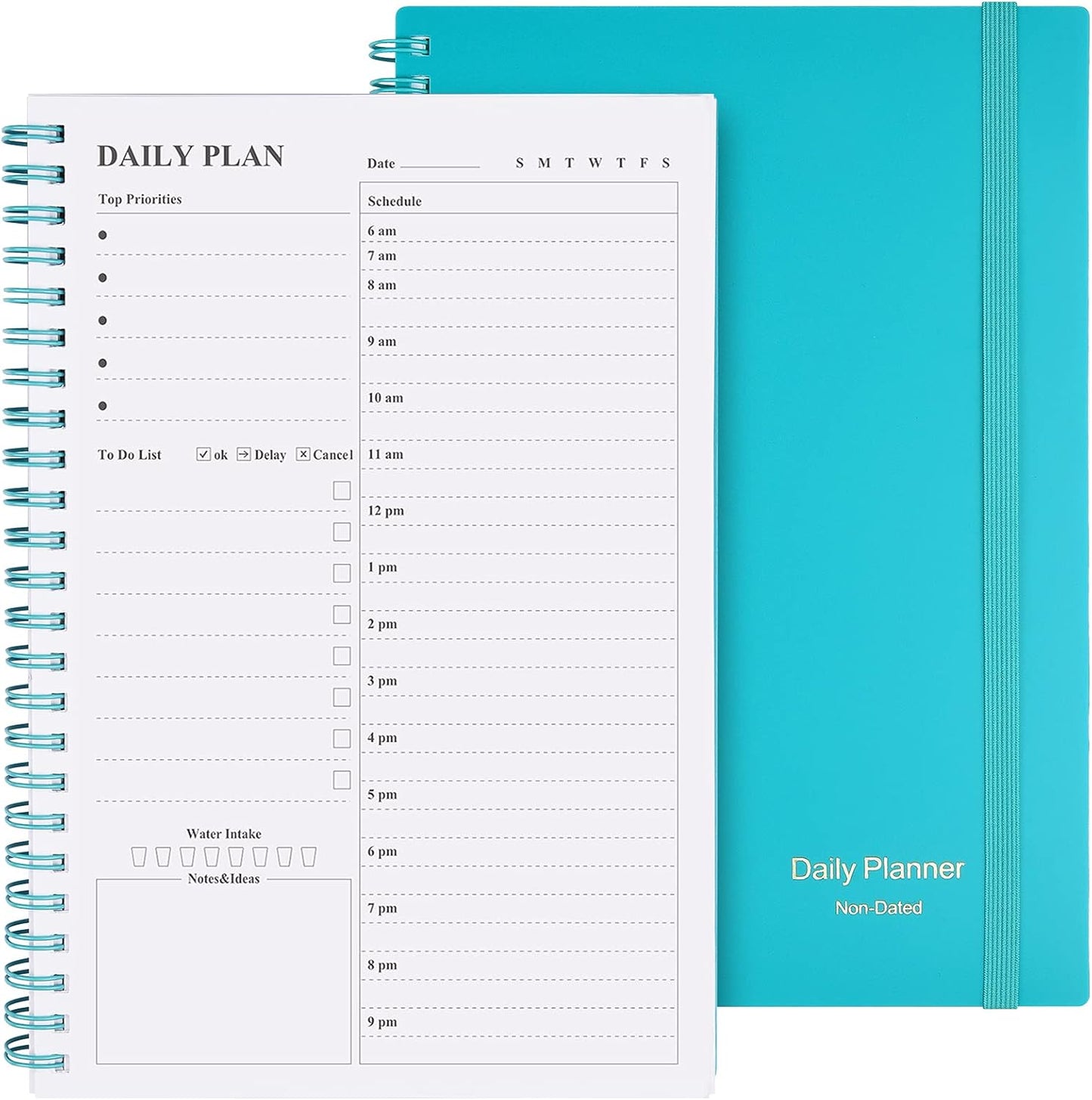 Daily Planner Undated, Asten To Do List Notebook Hourly Schedules Spiral Appointment Planner for Men and Women,PVC Hardcover,Elastic Closure, Inner Pocket 8.3" x 5.8" (Black)
